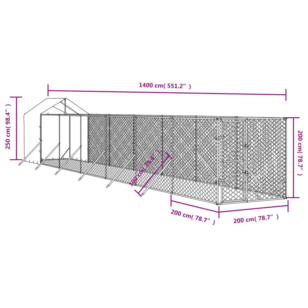 vidaXL Perrera de exterior con toldo acero galvanizado plata 2x2x2,5 m, , large Imagen numero 13